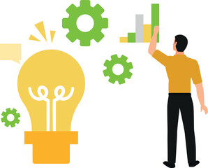 The boy is explaining about the ideas of the graph.