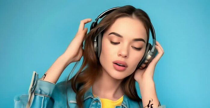 Casual Music Lover - A trendy individual enjoys music on headphones while wearing a denim jacket