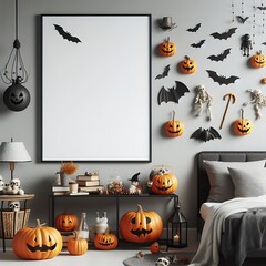 A room style interior set design with A bed in bedroom style interior set design and pumpkins informative unique engaging unique.