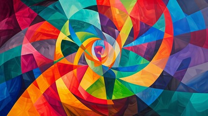 Obraz premium A vibrant abstract graphic with converging lines and rich colors creates a dynamic, captivating composition.