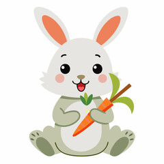 Cute Rabbit Eating Carrot vector svg