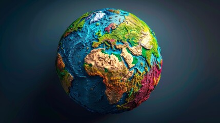 A 3D rendering of the Earth, focusing on the continents and the equator, with vibrant colors representing different regions and highlighting the diversity of cultures and l