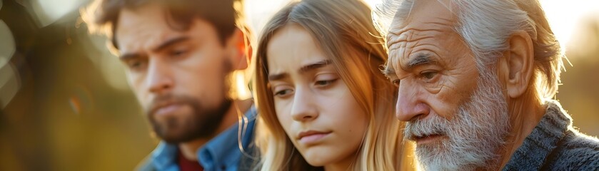 Solemn Family Moment During Memorial Service Expressing Grief and Compassion