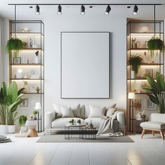 A room style interior set design with a white couch and a white sofa engaging.