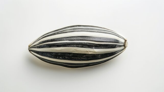 Close-up of a single striped sunflower seed isolated on a white background. Perfect for nutritional and natural food related themes.