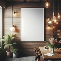 A room style interior set design with a table and chairs and Modern commercial building interior with A large blank white screen frame optimized creative.