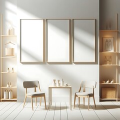 A room style interior set design with a table and chairs engaging professional.