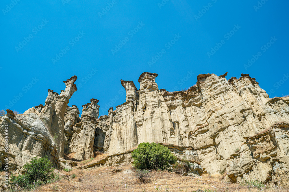 Wall mural Sceniv views of Kuladokya, which are natural formations were formed by the effects of rainwater, temperature changes, wind, and erosion in Kula, Manisa 