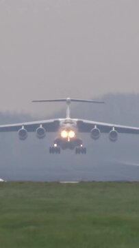 Heavy Old and Banned Russian Transport Airplane Aircraft Taking off at Airport
