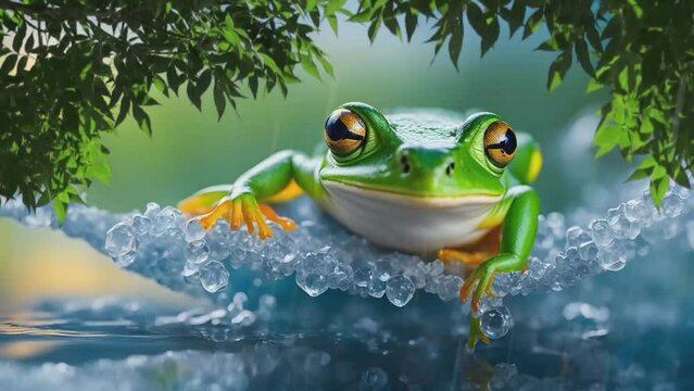 green frog in the river