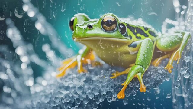 green frog in the river