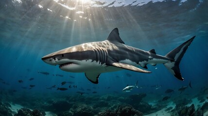 Fototapeta premium Ocean’s Guardian: The Shark’s Gaze