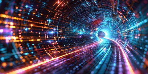 Fototapeta premium Abstract Digital Tunnel with Glowing Lines