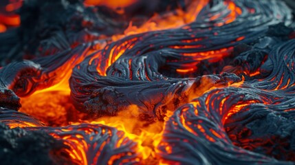 Closeup smooth lava flow abstract wallpaper. Red hot flowing lava texture background