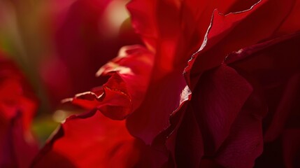 Rose petal border, close-up, deep red petals, soft natural light, sharp detail, blurred background. 