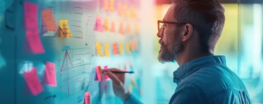 A project manager using a smartboard to illustrate project phases and deliverables, interactive, bright colors, digital illustration, highlighting visual communication