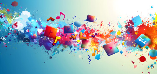 A group of colorful confetti sprinkles flying scattered on a pastel blue in the background