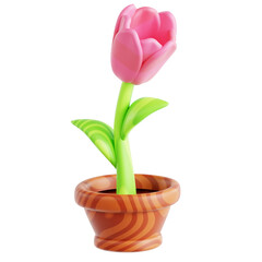 pink tulips in a pot 3d cartoon style render