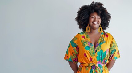 Fototapeta premium Tropical Fashion Flair: Man in Colorful Shirt Embracing Body Positivity and Vibrant Style