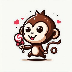 A cartoon monkey design colours graphic holding a lollipop.