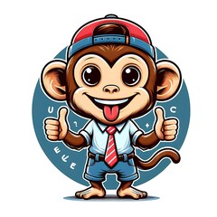 A cartoon monkey design colours graphic wearing a hat and tie unique.