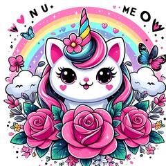 A cartoon of a unicorn with flowers and butterflies highquality vector Illustrative.