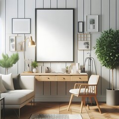 Fototapeta premium A work office room There is an poster empty white with a desk and a picture frame decoration highquality unique optimized unique.