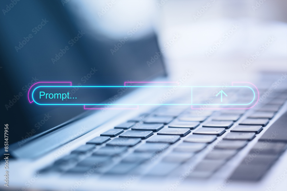 Poster a neon glowing search bar with the word 