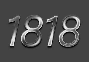 Chrome metal 3D number design of 1818 on grey background.