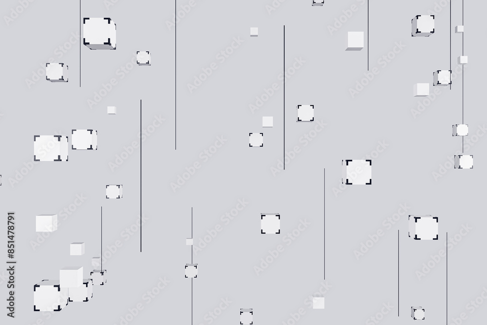 Aufkleber Abstract cubes floating on a smooth grey background, representing a modern concept of minimalism. 3D Rendering