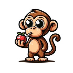 Obraz premium A cartoon monkey design colours drawing graphic holding an apple vector Artistic Vibrant.