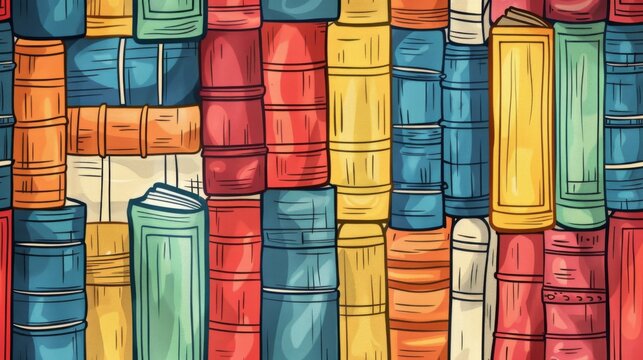 Seamless pattern background illustration made of colorful books like a bookcase