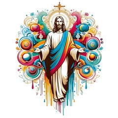 A colorful illustration of a Jesus christ design graphic creative Art.