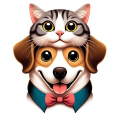 A cat design drawing graphic and dog design drawing graphic wearing a bow tie engaging vector Vibrant Illustrative.