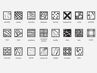 type of tile wall and floor outline icon collections.set of flooring materials pictogram symbol 