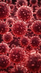 A vivid illustration of red, spiky viruses against a dark background, capturing the complexity and menacing appearance of these tiny infectious agents