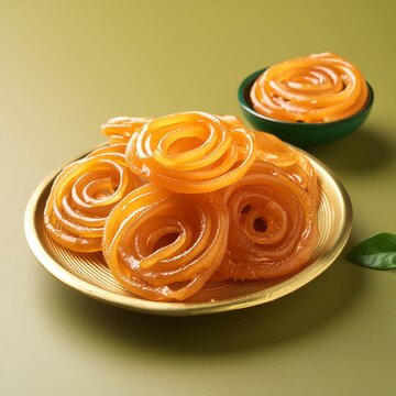 Indian special sweet food jalebi or imarti on olive colour background