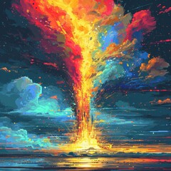 Fototapeta premium Pixels Inferno: Energetic Spectacle