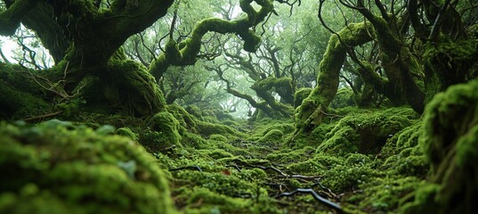 "Enchanting Forest Maze: A labyrinth of intertwining branches creates a mesmerizing natural pattern, perfect for adventure and exploration themes."


