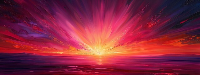 Obraz premium A vibrant pink sunrise painting the sky with streaks of orange and purple, heralding the start of a new day.