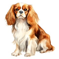 Naklejka premium Detailed Watercolor of Adorable Cavalier King Charles Spaniel Dog Breed on White Background