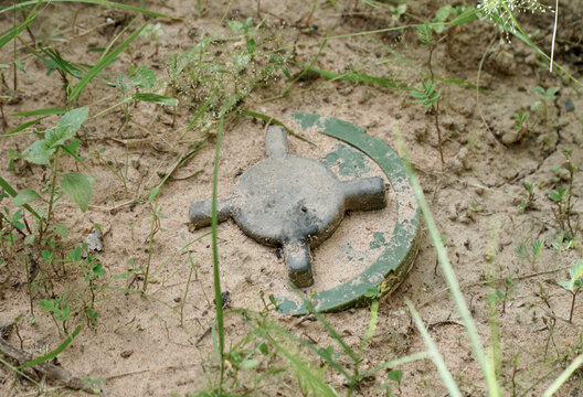 Dangerous old landmines on ground in Cambodia