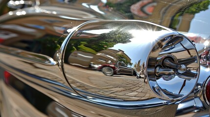 Chrome-plated surface gleaming in sunlight