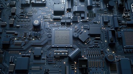 Circuit board blueprint on dark backdrop