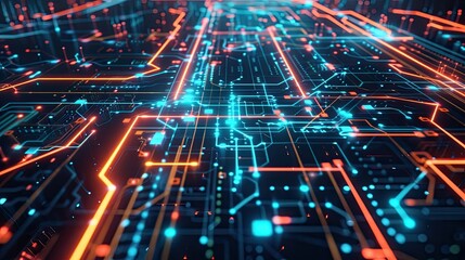 Circuitry board glowing in cyberspace