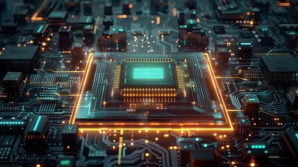 Circuitry board glowing in cyberspace