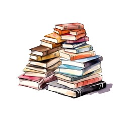 Watercolor of Discounted Books Piled on Table