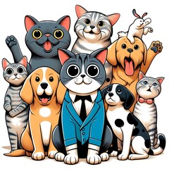 A group of cartoon cat design graphics and dog design graphics Art creative.