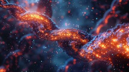 Close-up of Glowing DNA Strand with Abstract Bokeh Background in Vibrant Colors