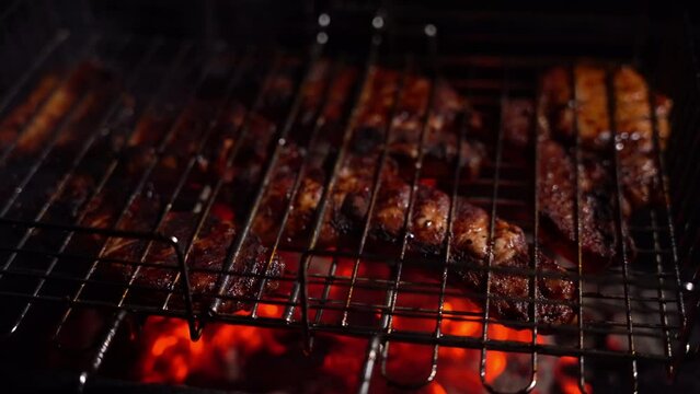 grilled meat. red coals. delicious meat.